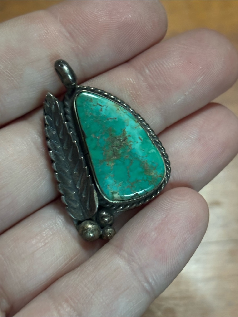 Antique Turquoise Ring Sterling Silver Native American Style handmade vintage